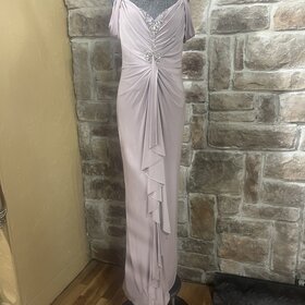 Smoky Quartz Cold Shoulder Ruched Gown, Size 8