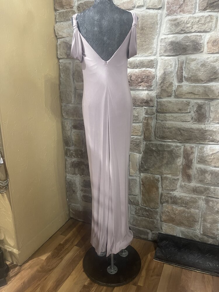 Smoky Quartz Cold Shoulder Ruched Gown, Size 8