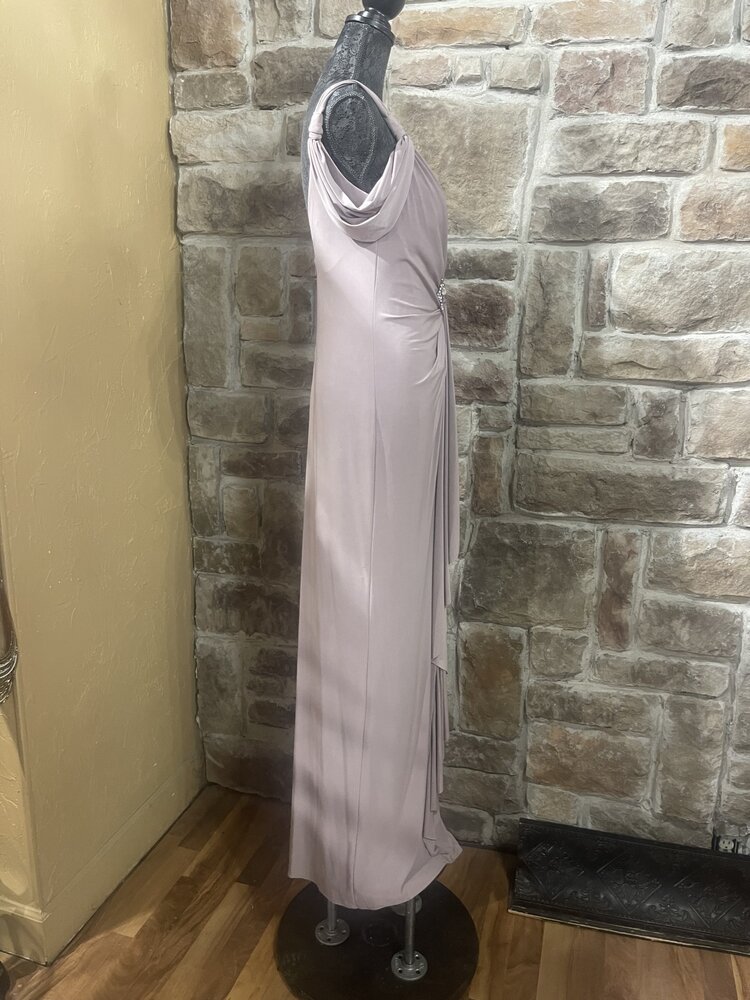 Smoky Quartz Cold Shoulder Ruched Gown, Size 8