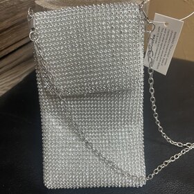 Silver Cross Body Rhinestone Cell Phone Case Bag