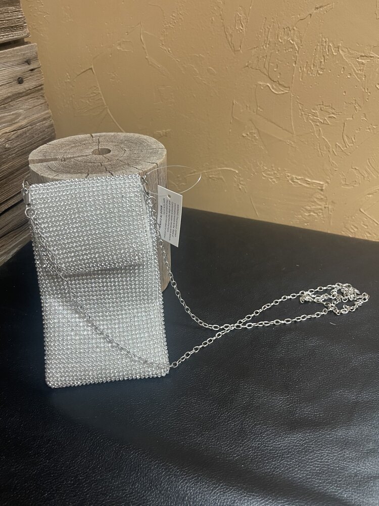 Silver Cross Body Rhinestone Cell Phone Case Bag