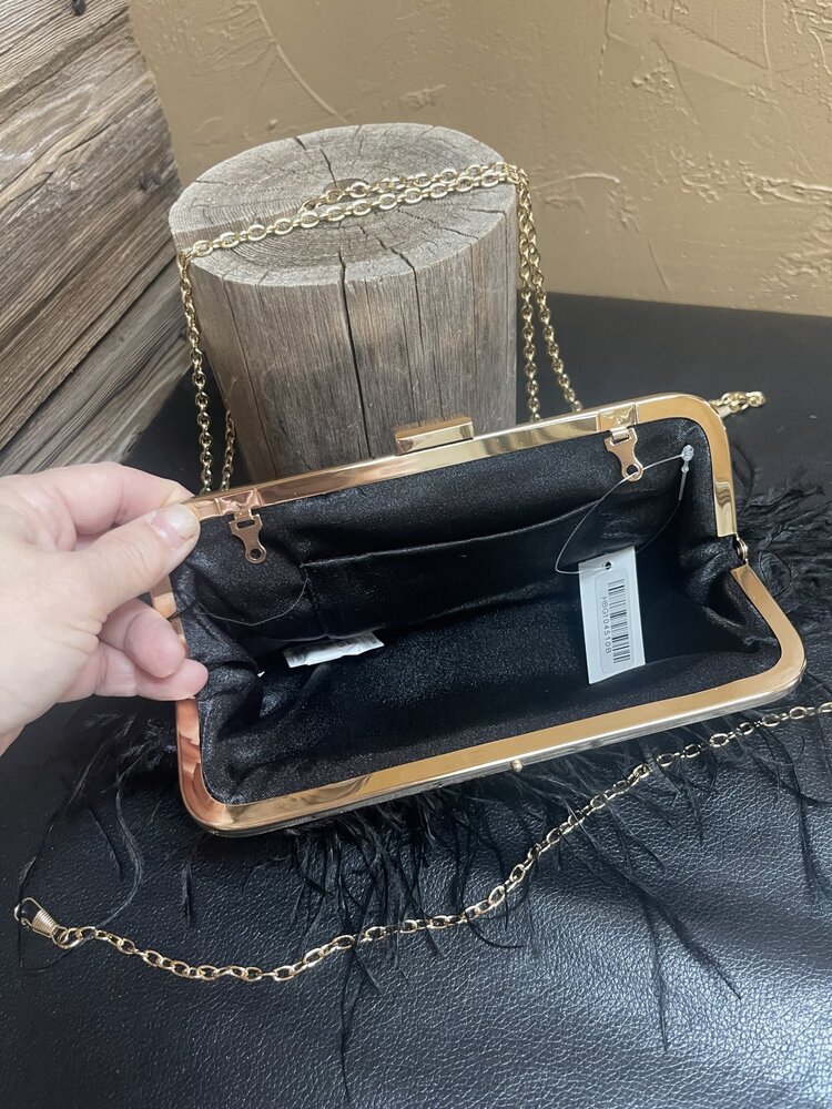 Black Frame Clutch Feathered Evening Handbag