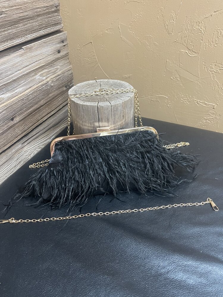 Black Frame Clutch Feathered Evening Handbag