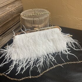 White Frame Clutch Feathered Evening Handbag