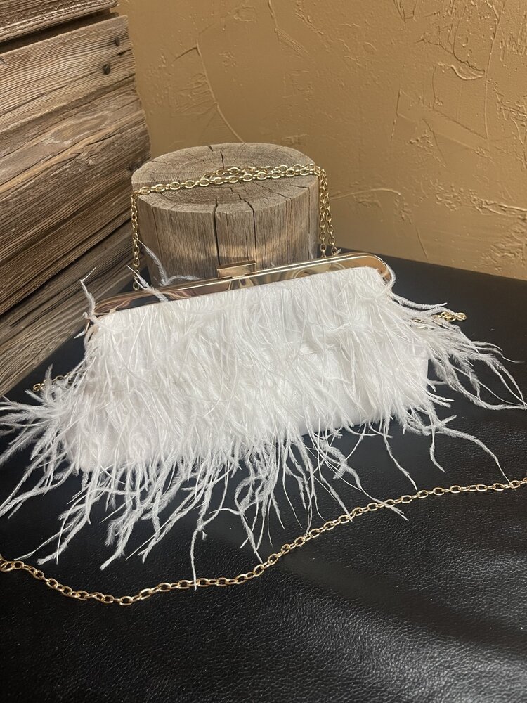 White Frame Clutch Feathered Evening Handbag