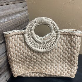 Khaki Natural Straw Fashion Top Handle Handbag