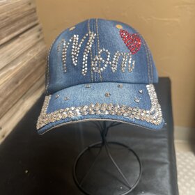 Blue Denim Love Mom Baseball Cap, O/S