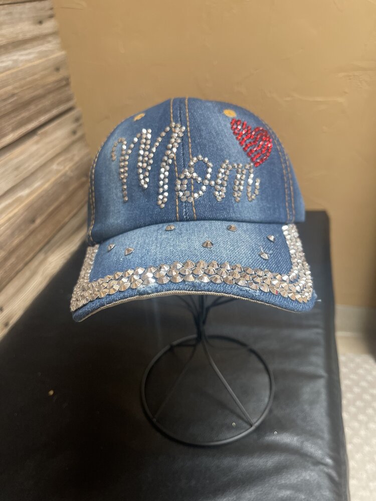 Blue Denim Love Mom Baseball Cap, O/S