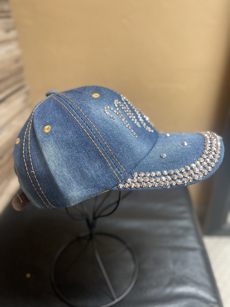 Blue Denim Love Mom Baseball Cap, O/S