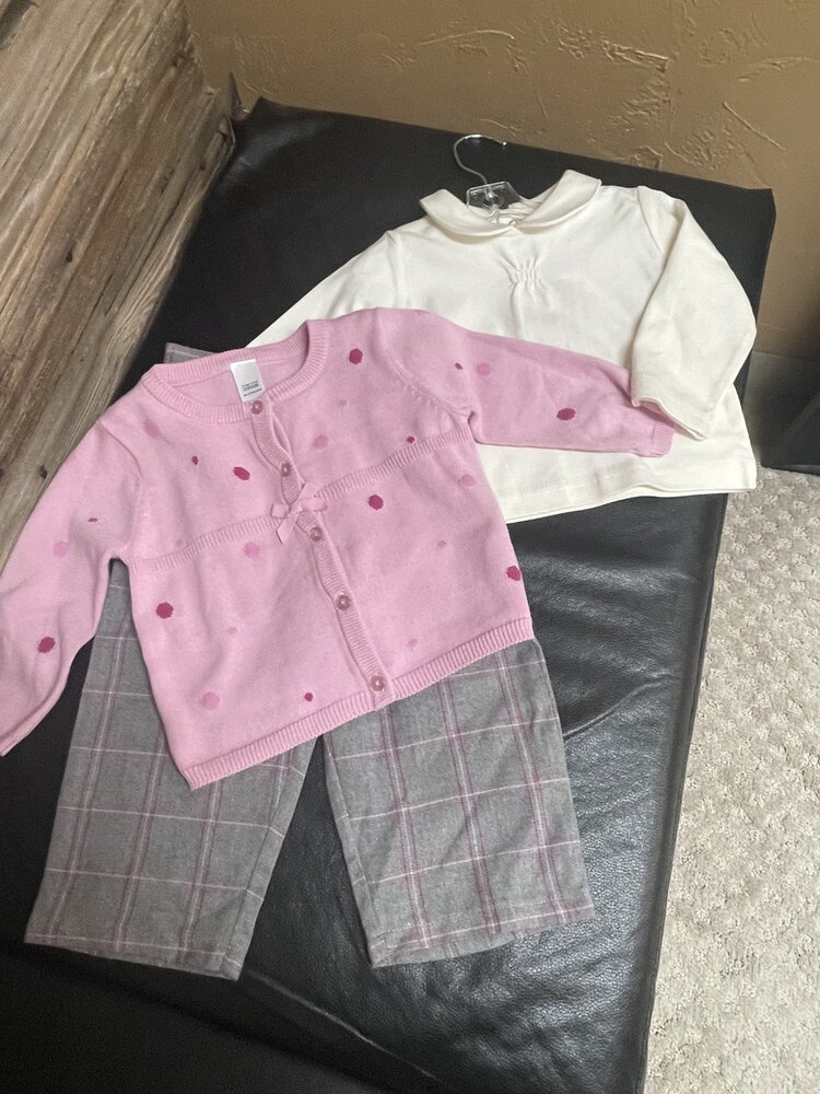 Pink and Gray 3pc Sweater Pant Set, Size 12M