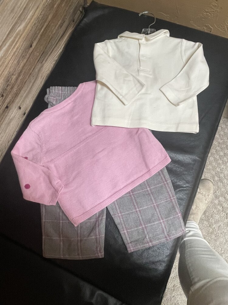 Pink and Gray 3pc Sweater Pant Set, Size 12M