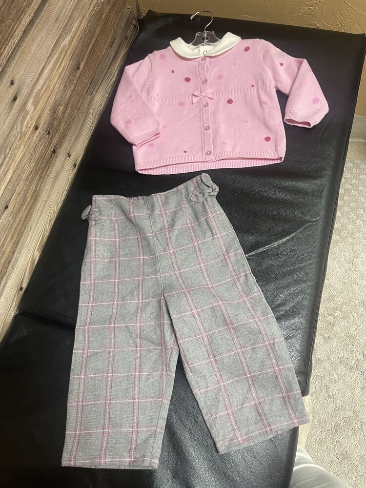 Pink and Gray 3pc Sweater Pant Set, Size 12M