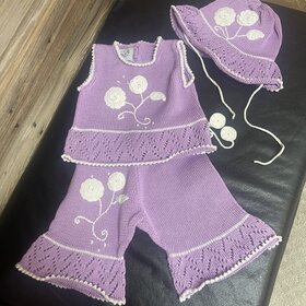 Orchid Floral Knit Sleeveless Set w/Hat, Size 6M