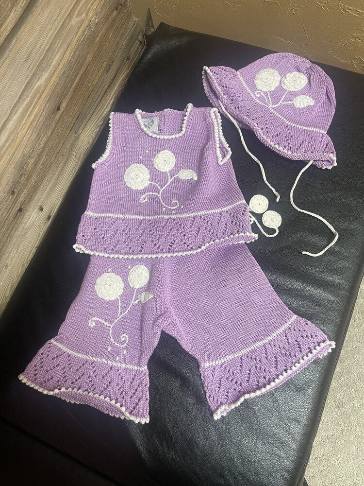 Orchid Floral Knit Sleeveless Set w/Hat, Size 6M