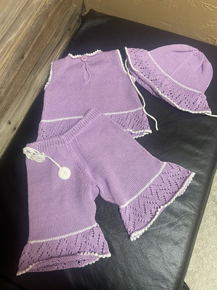 Orchid Floral Knit Sleeveless Set w/Hat, Size 6M