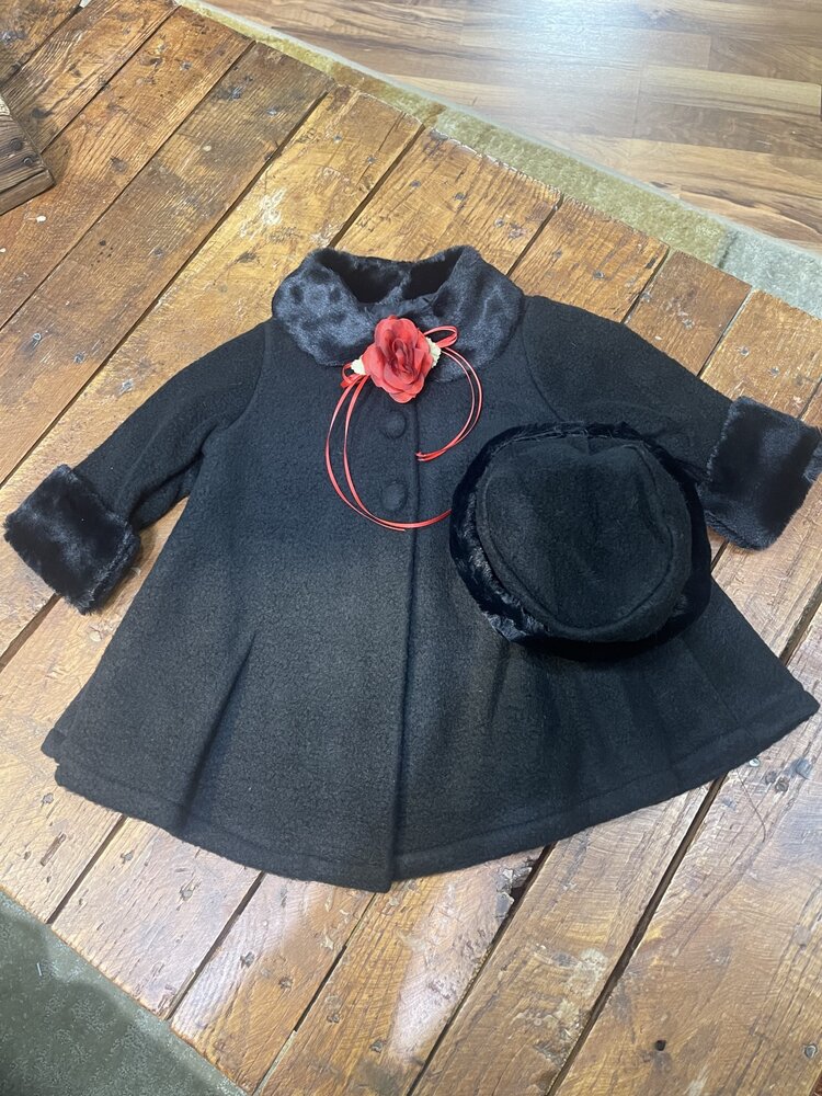 Black Fleece Cape Baby Coat and Hat