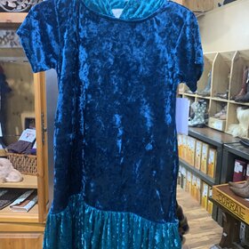Teal Velvet Hoodie Ruffle Dress