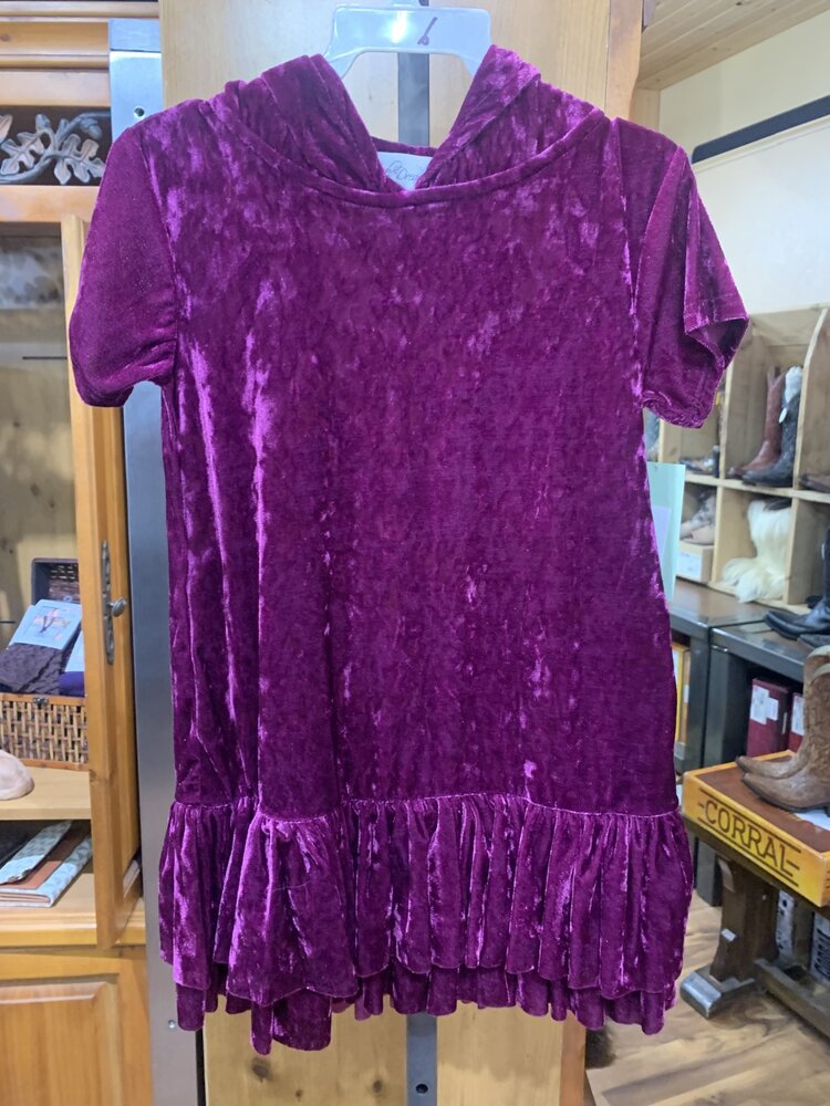 Eggplant Velvet Hoodie Ruffle Dress