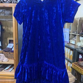 Royal Blue Velvet Hoodie Ruffle Dress