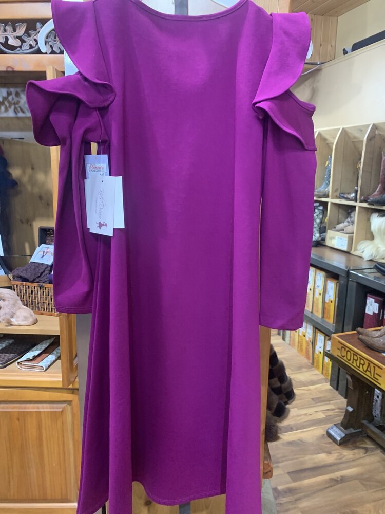 Purple Cold Shoulder Ruffle Dress