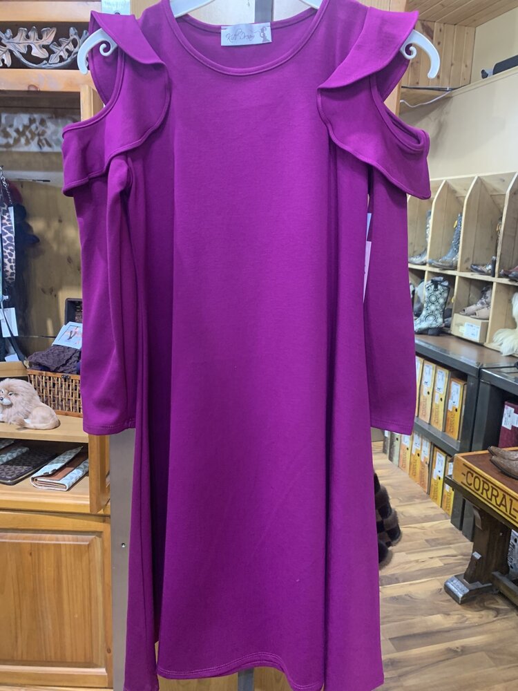 Purple Cold Shoulder Ruffle Dress