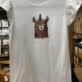 White Llama-Corn Flip Sequin Top