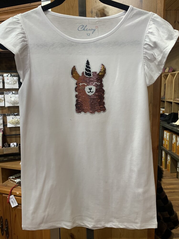 White Llama-Corn Flip Sequin Top