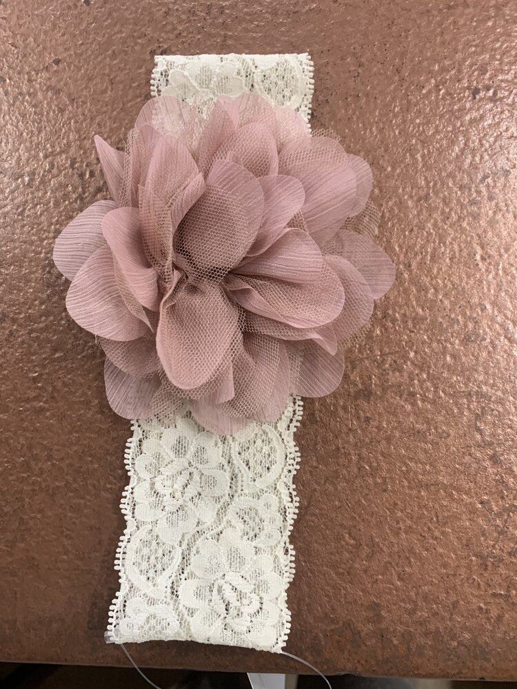 Lace Elastic Mesh Flower Headband, O/S