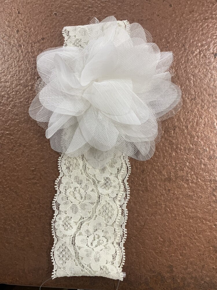 Lace Elastic Mesh Flower Headband, O/S