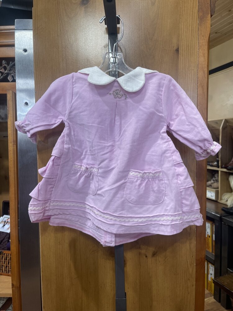 Pink Ruffled Back Dress w/ White Flowered Tights, Size 3M