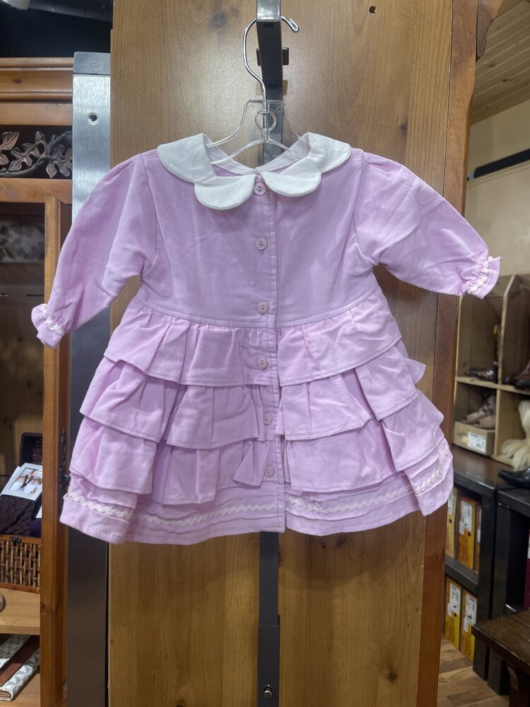 Pink Ruffled Back Dress w/ White Flowered Tights, Size 3M