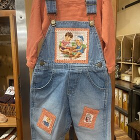 Denim Vintage Style Overalls w/ Melon Waffle Top, Size 18M