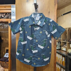 Dark Teal Dino Bath Time Button Down Shirt
