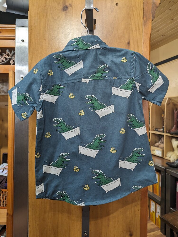 Dark Teal Dino Bath Time Button Down Shirt