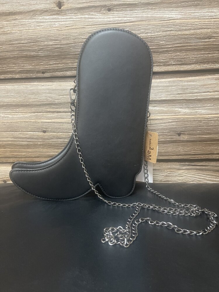 Black Cowboy Boot Crossbody Chain Bag
