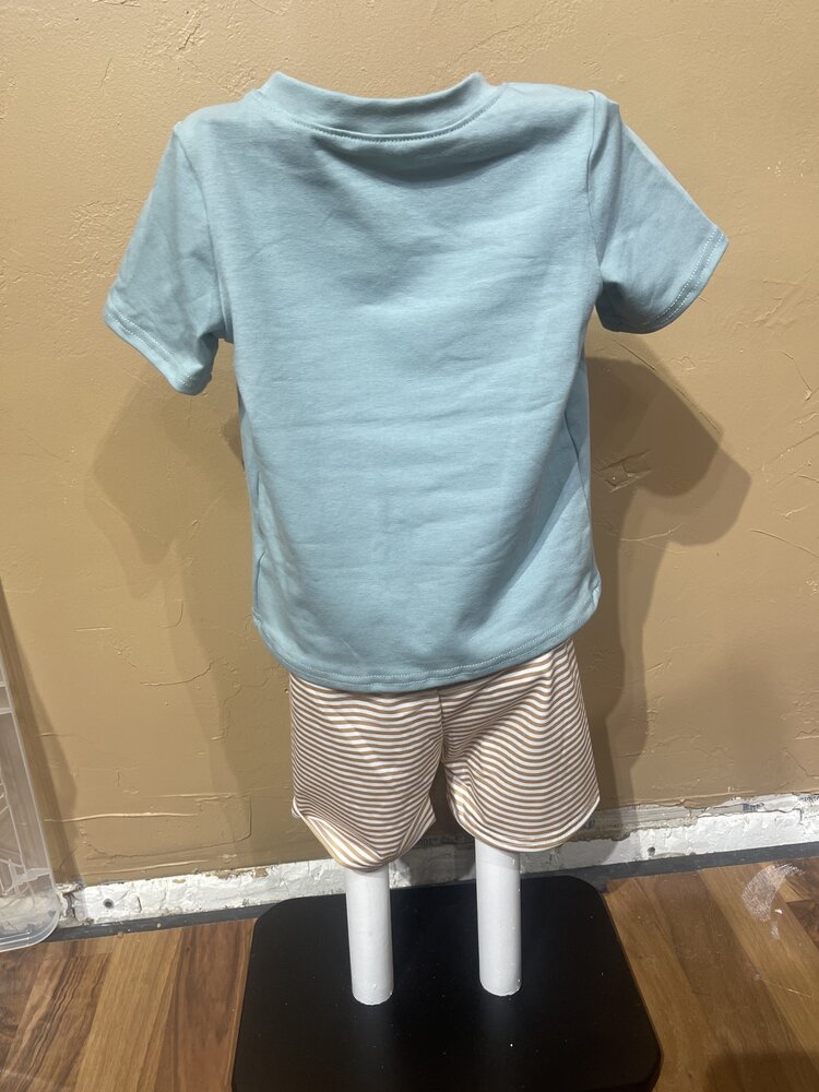 Pistachio and Tan Dog Embroidered Shortset