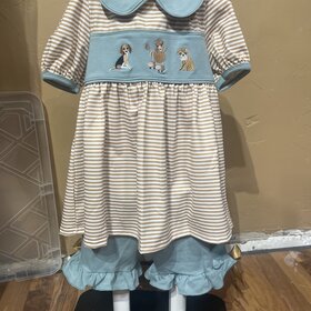 Pistachio and Tan Dog Embroidered Dress w/Short