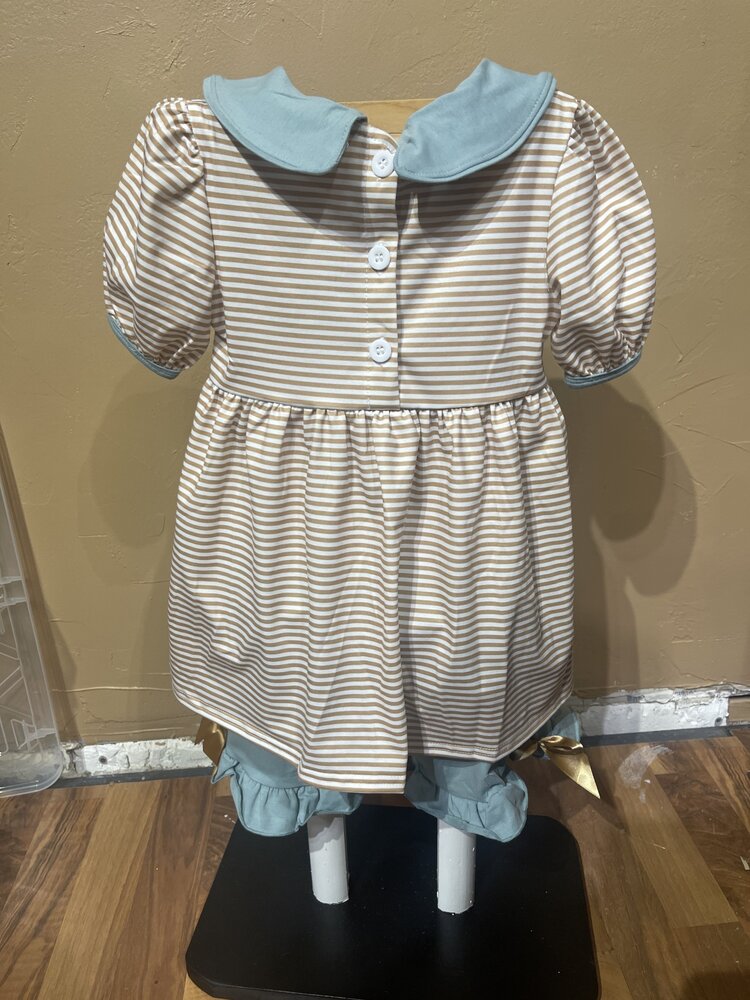 Pistachio and Tan Dog Embroidered Dress w/Short