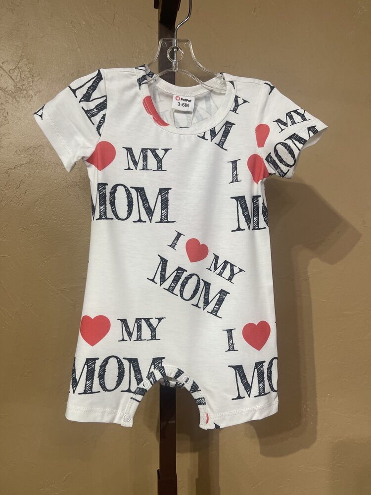 White I Love Mom Romper