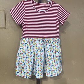 Red and White Stripped Dress with Floral Skirt