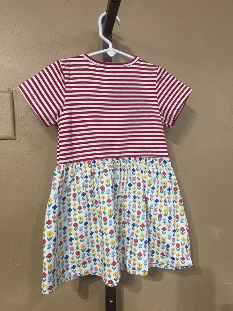 Red and White Stripped Dress with Floral Skirt