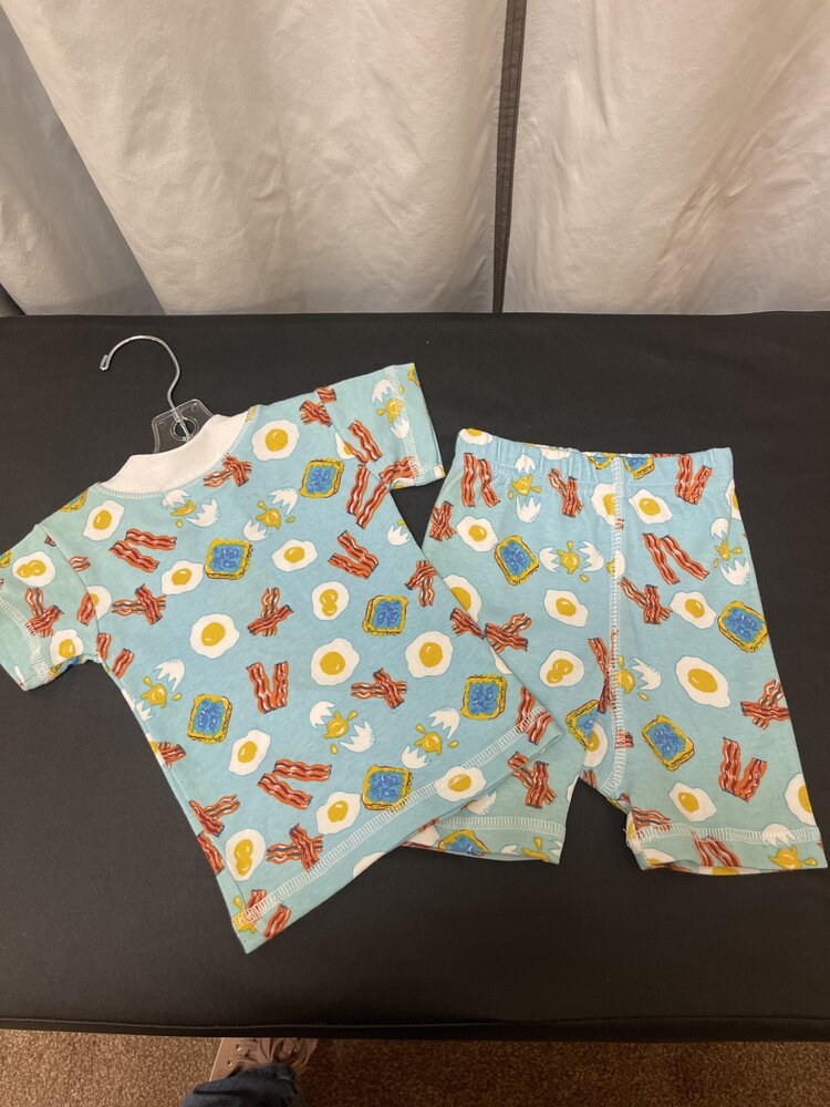 Blue Bacon & Eggs Pajama Set, Size 12M