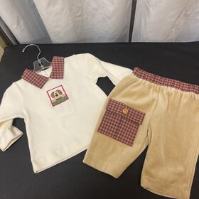 Tan & Beige Puppy Pant Set, Size 3M