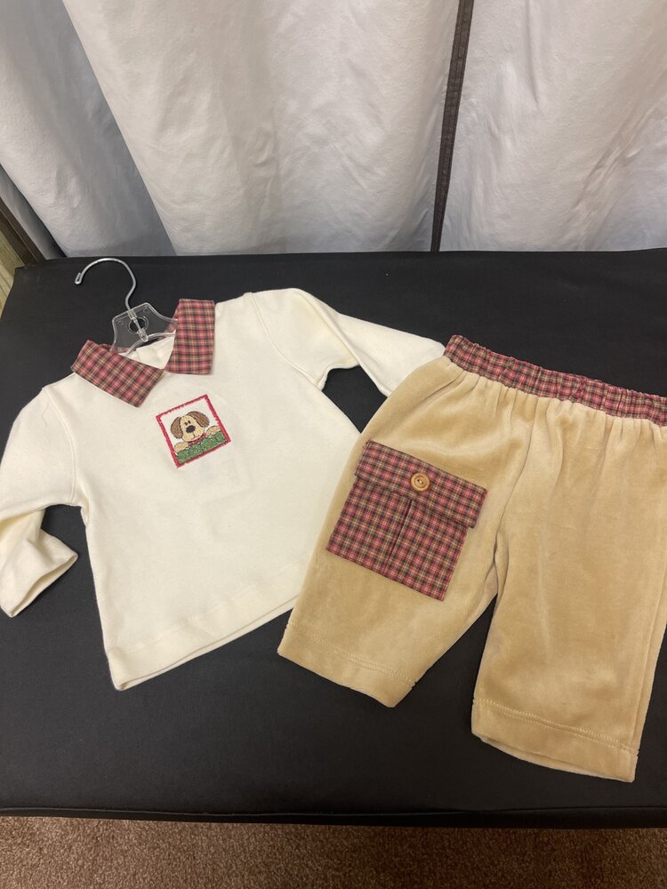 Tan & Beige Puppy Pant Set, Size 3M