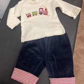 Ivory and Navy Pant Set with Train