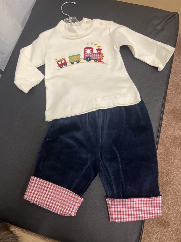 Ivory and Navy Pant Set with Train