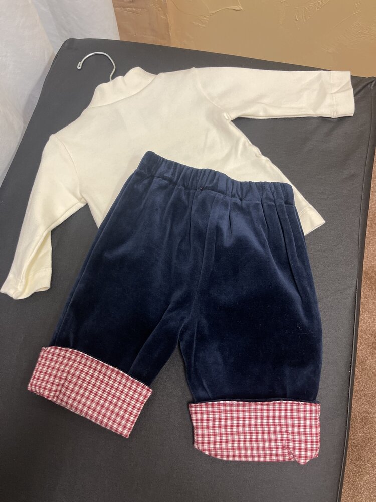 Ivory and Navy Pant Set with Train