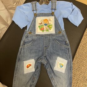 Blue Denim Butterfly Catching Bib Overall Set, Size 12M