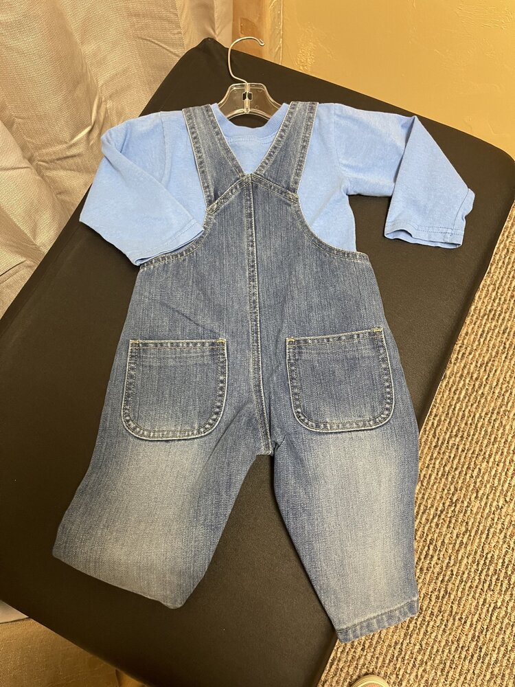 Blue Denim Butterfly Catching Bib Overall Set, Size 12M