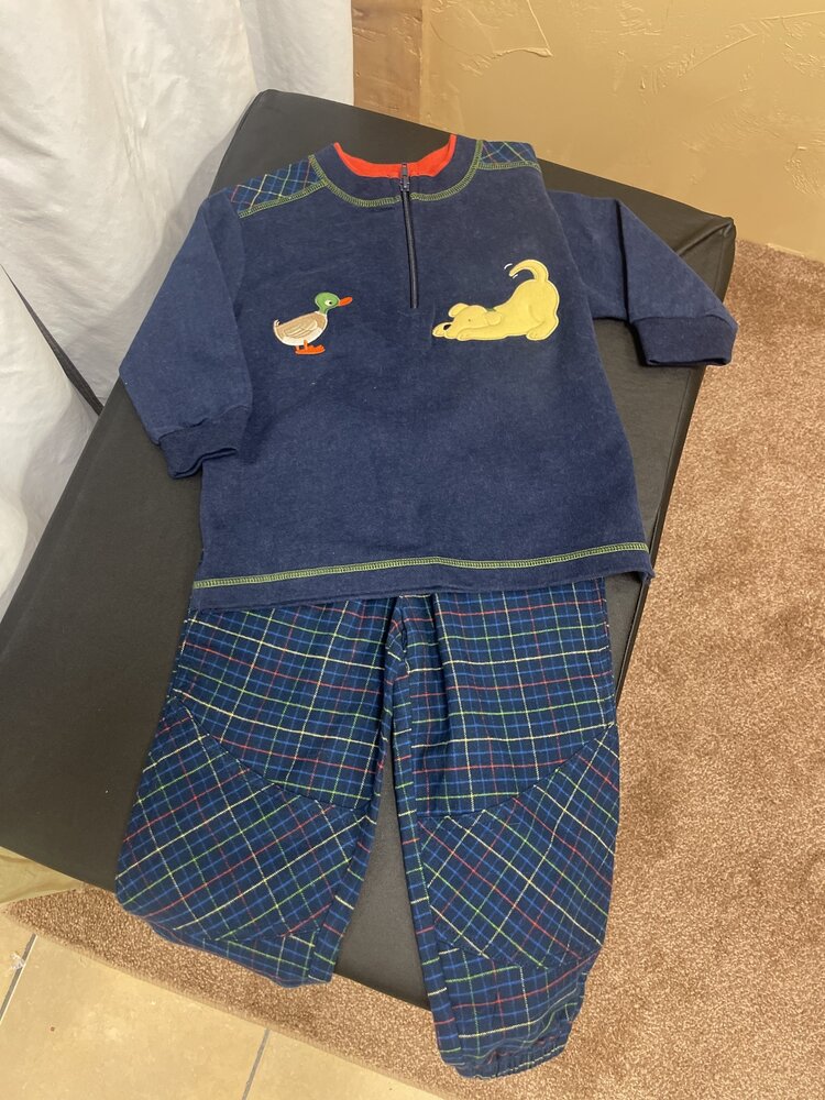 Navy Plaid Dog & Duck Pant Set , Size 3T